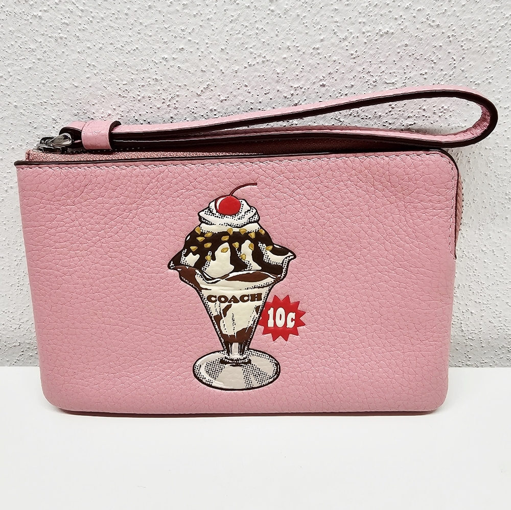 Coach Corner Zip Wristlet With Sundae Graphic